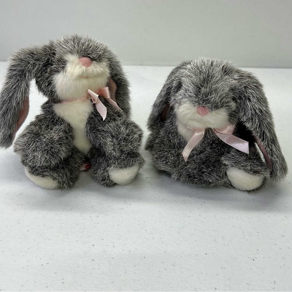 2 Russ Berrie Baby Bouncy Bunny Rabbits Plush Stuffed Animal Gray White Plushies
